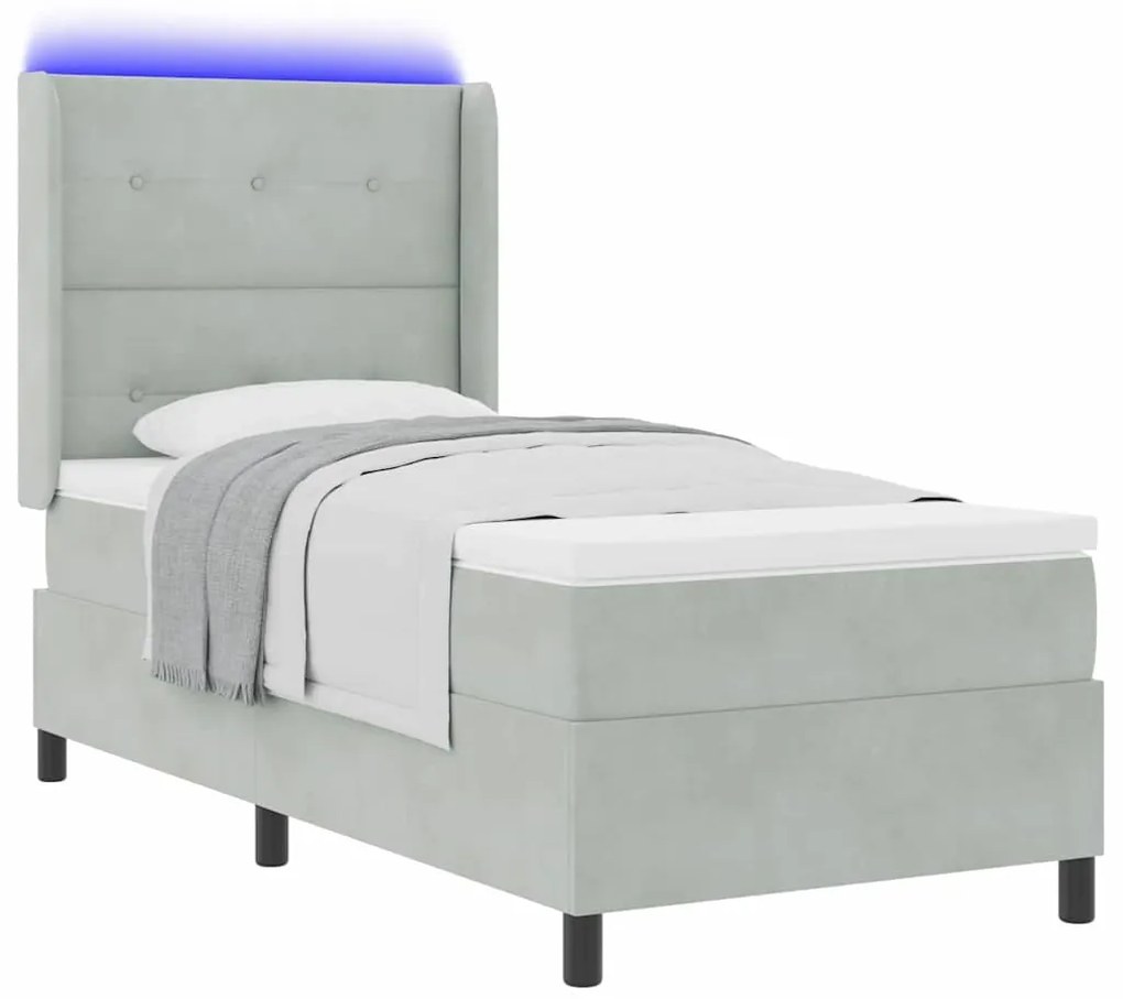 vidaXL Κρεβάτι Box Spring LED με Στρώμα Ανοιχτό γκρι 80 x 200 cm