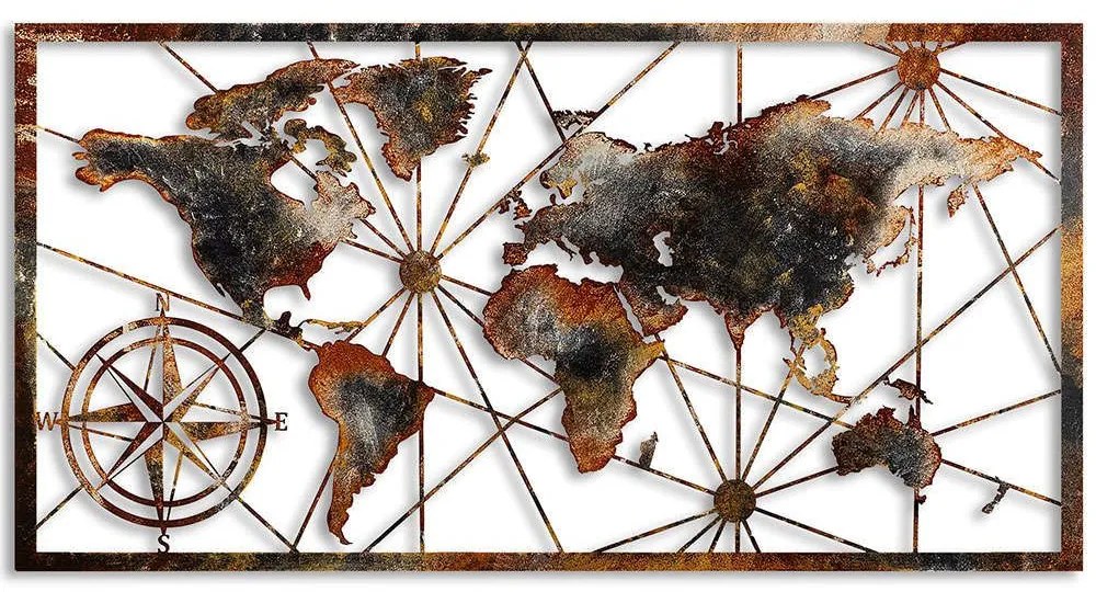 Διακοσμητικό Τοίχου World Map 891TNL2426 120cm Rust Wallity Metal