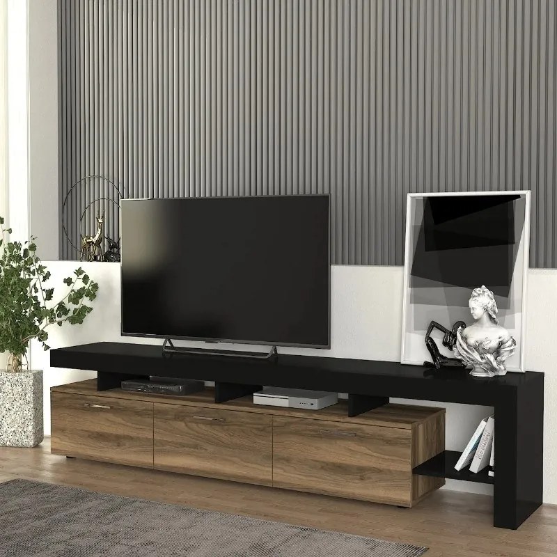 Megapap Έπιπλο Τηλεόρασης Acnes Μαύρο - Καρυδί 220x40x52εκ.