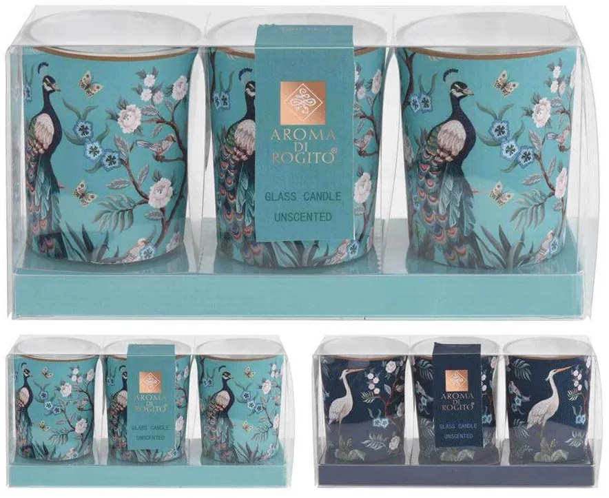 Σετ 3 τεμάχια Κεριά Residence CC5056330 Σε γυάλινο δοχείο Διακοσμημένο με χάρτινο σχέδιο 16 x 5 x 8 cm, Σε 2 επιλογές σχεδίου και αρώματος