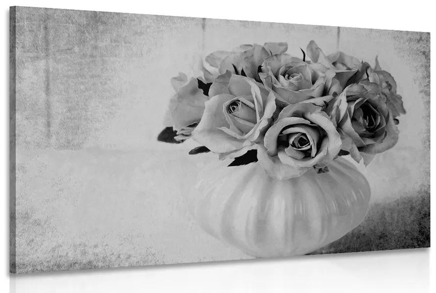 Εικόνα τριαντάφυλλων σε βάζο σε μαύρο & άσπρο - 60x40