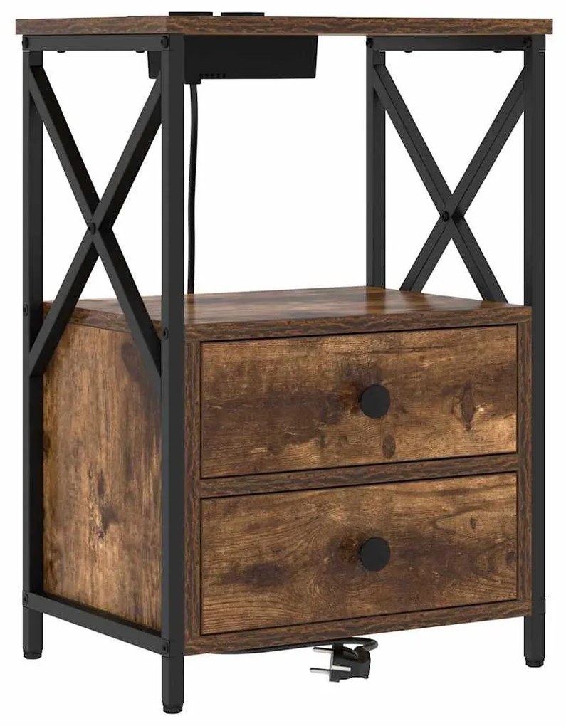 vidaXL Κομοδίνο με συρτάρι 2 pcs Καπνιστό Δρύς 40 x 31 x 60 εκ.