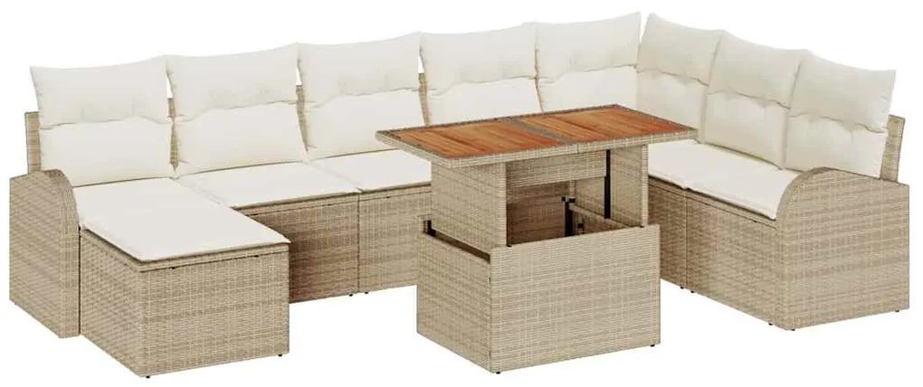 vidaXL Σετ Καναπέ Κήπου με μαξιλάρι 9 pcs μπεζ και κρεμ