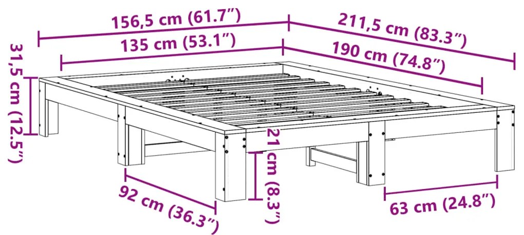 ΣΚΕΛΕΤΟΣ ΚΡΕΒ. ΧΩΡΙΣ ΣΤΡΩΜΑ ΚΑΦΕ ΚΕΡΙΟΥ 135X190 ΕΚ ΜΑΣΙΦ ΠΕΥΚΟ 3308749