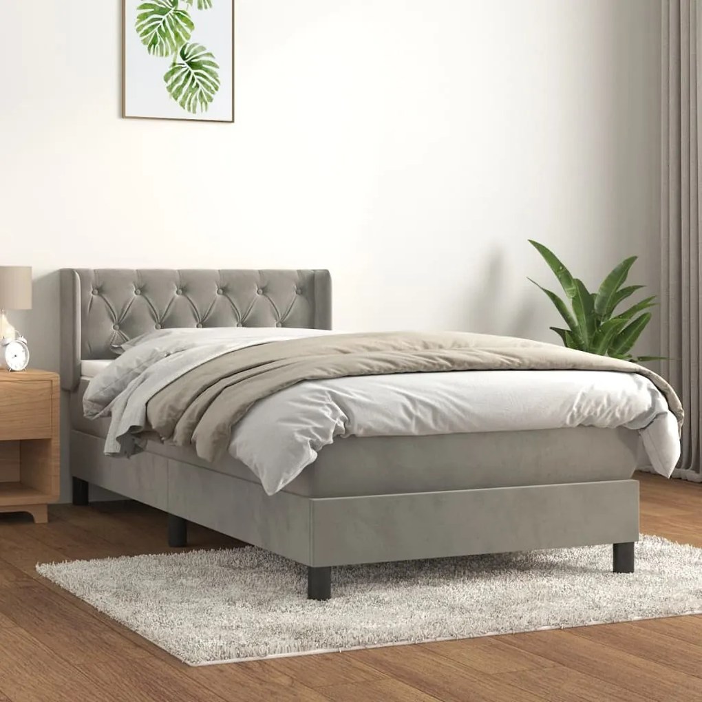 vidaXL Κρεβάτι Boxspring με Στρώμα Ανοιχτό Γκρι 80x200 εκ. Βελούδινο