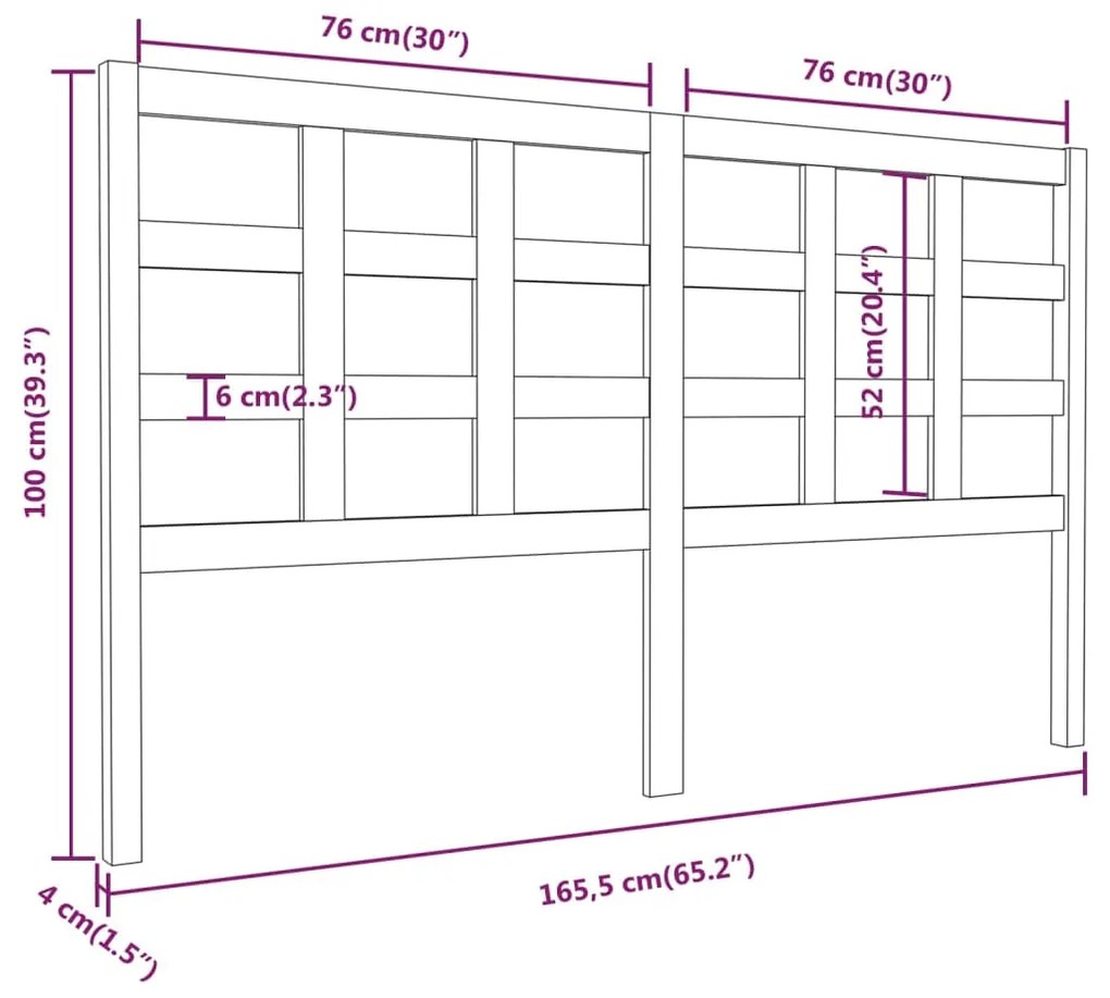 vidaXL Κεφαλάρι Κρεβατιού Λευκό 165,5x4x100 εκ. από Μασίφ Ξύλο Πεύκου