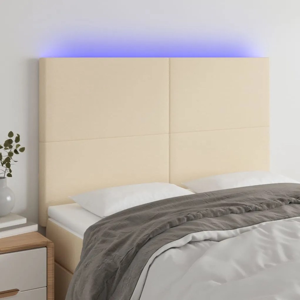 vidaXL Κεφαλάρι Κρεβατιού LED Κρεμ 144x5x118/128 εκ. Υφασμάτινο