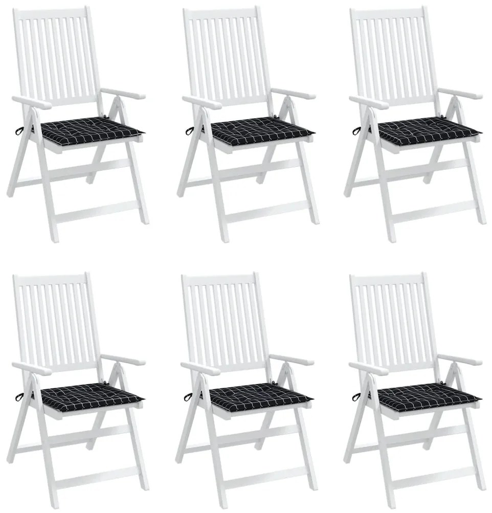 vidaXL Μαξιλάρια Καρέκλας 6 τεμ. Μαύρο Καρό 50 x 50 x 3 εκ. Υφασμάτινα