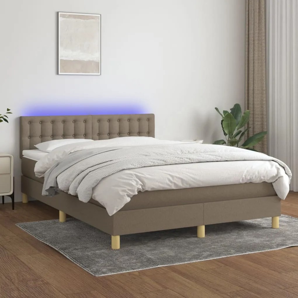 Κρεβάτι Boxspring με Στρώμα &amp; LED Taupe 140x200 εκ. Υφασμάτινο