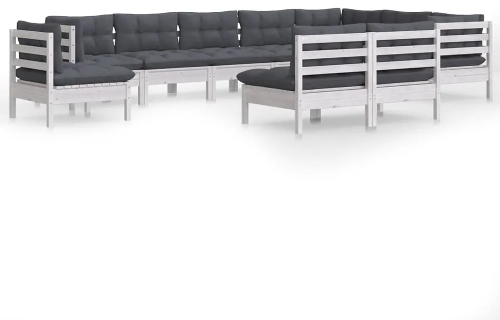 vidaXL Σαλόνι Κήπου Σετ 10 Τεμαχίων Λευκό από Ξύλο Πεύκου με Μαξιλάρια