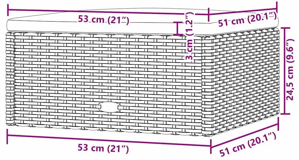 vidaXL Υποπόδιο Κήπου Μαύρο από Συνθετικό Ρατάν με Μαξιλάρι