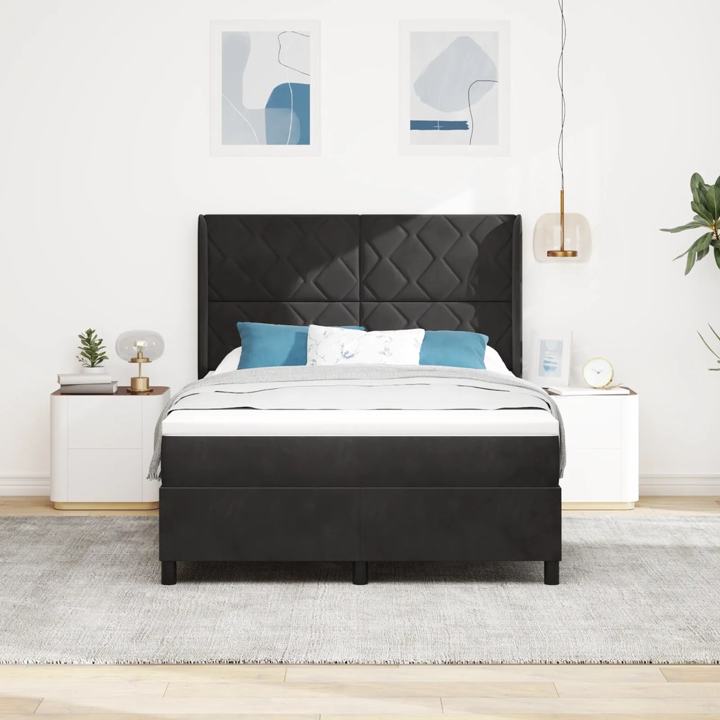 vidaXL Κρεβάτι Box Spring με Στρώμα & LED Μαύρο 160x200 εκ Βελούδο