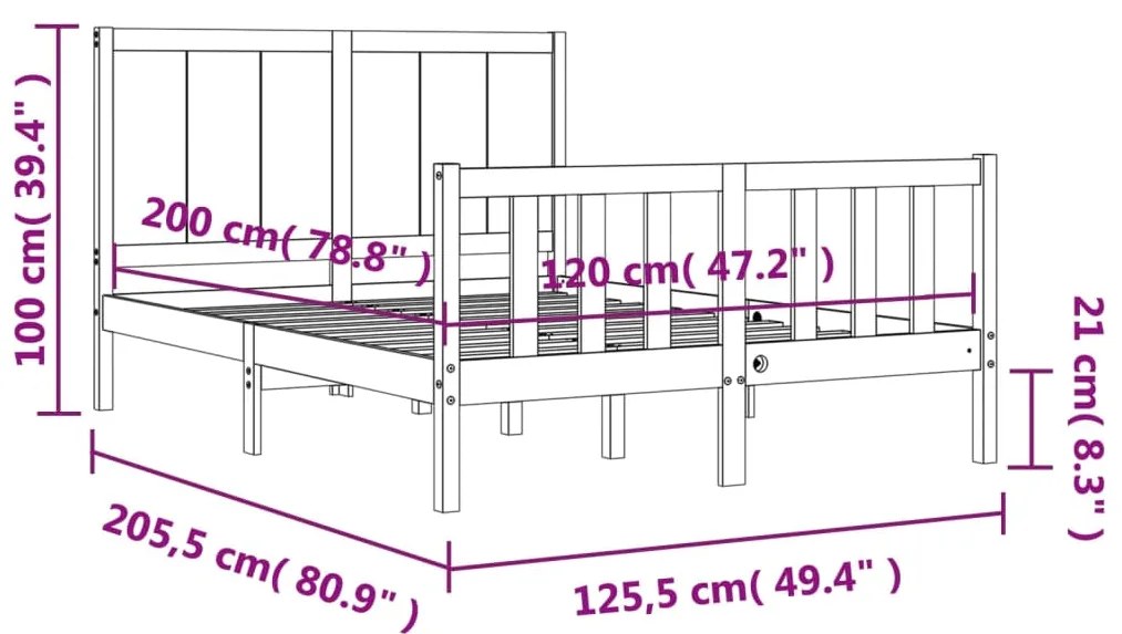 Πλαίσιο Κρεβατιού με Κεφαλάρι Μαύρο 120x200 εκ. Μασίφ Ξύλο - Μαύρο