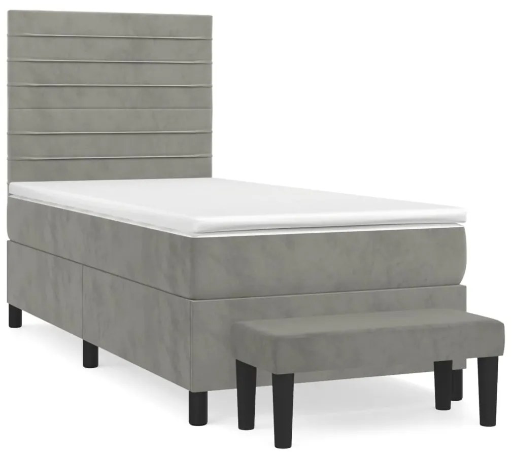 Κρεβάτι Boxspring με Στρώμα Ανοιχτό Γκρι 80x200 εκ. Βελούδινο - Γκρι