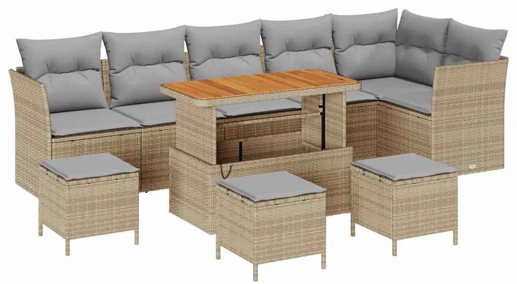 vidaXL Σετ Καναπέ Κήπου με μαξιλάρι 10 pcs μπεζ και ανοιχτό γκρι