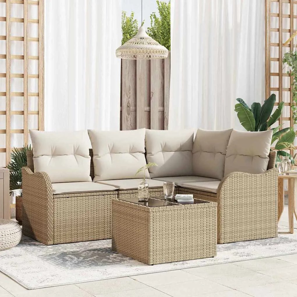 vidaXL Σετ Καναπέ Κήπου με μαξιλάρι 5 pcs Καφέ Πολυ ράταν