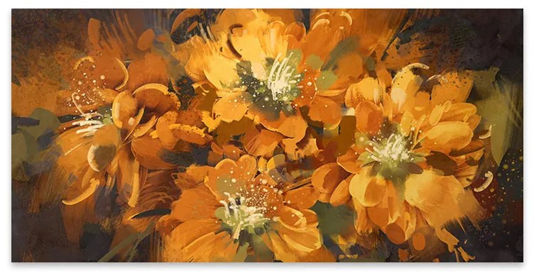 Πίνακας σε καμβά &quot;Orange Flowers&quot; Megapap ψηφιακής εκτύπωσης 120x60x3εκ.