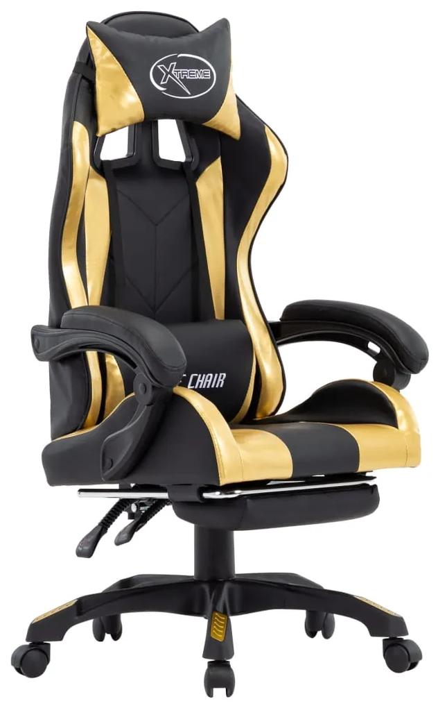 Καρέκλα Racing με Υποπόδιο Χρυσή/Μαύρη από Συνθετικό Δέρμα