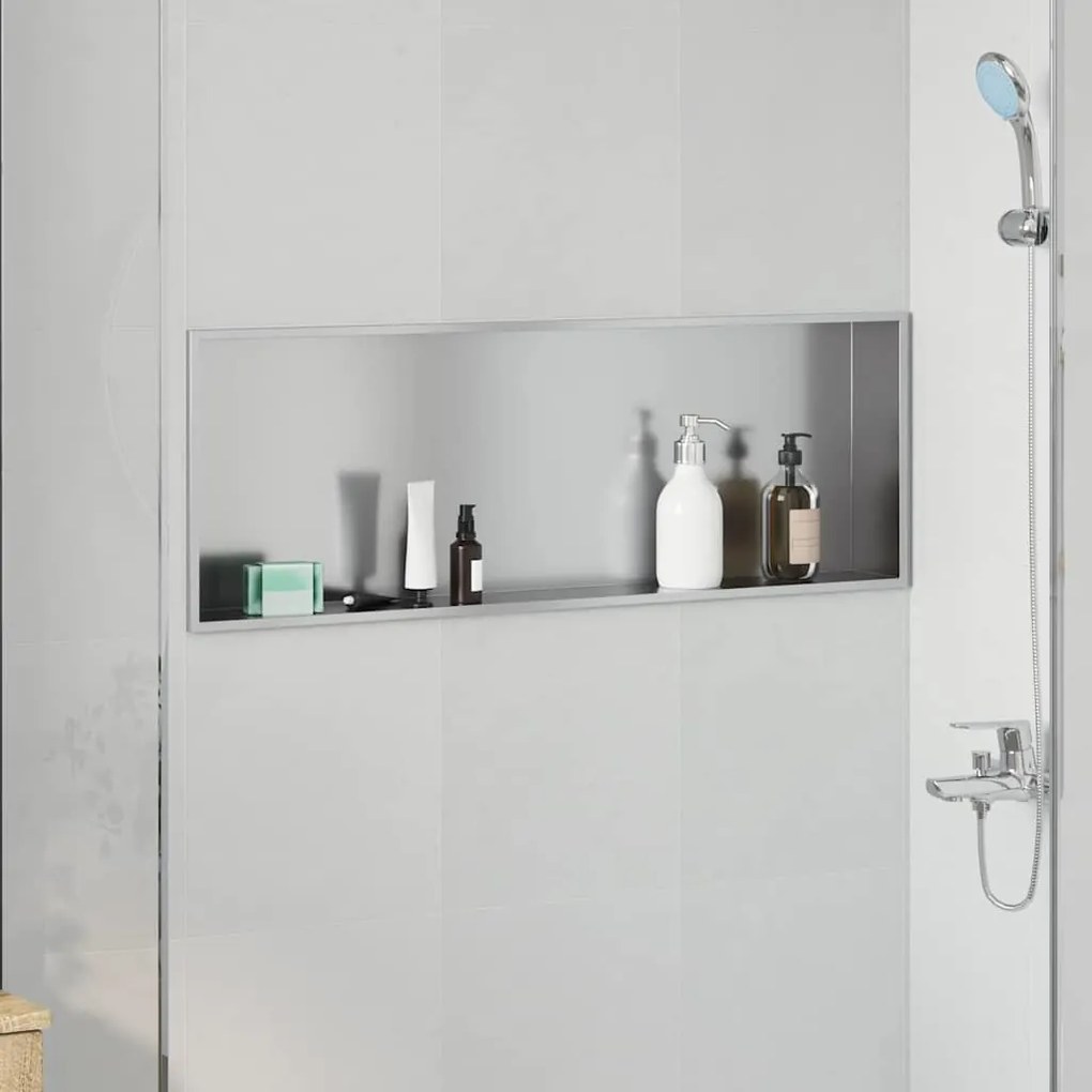 vidaXL Νίτσα Μπάνιου Ασημί 90 x 30 x 9.5 εκ. Ανοξείδωτο ατσάλι