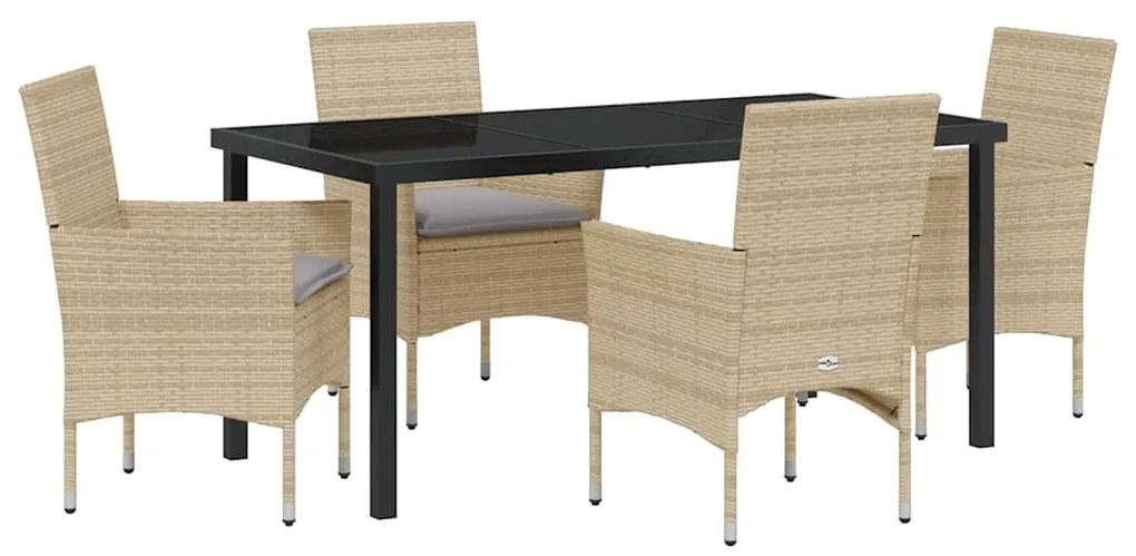 vidaXL Σέτ φαγητού για κήπο με μαξιλάρι 5 pcs Μπεζ Πολυ ράταν