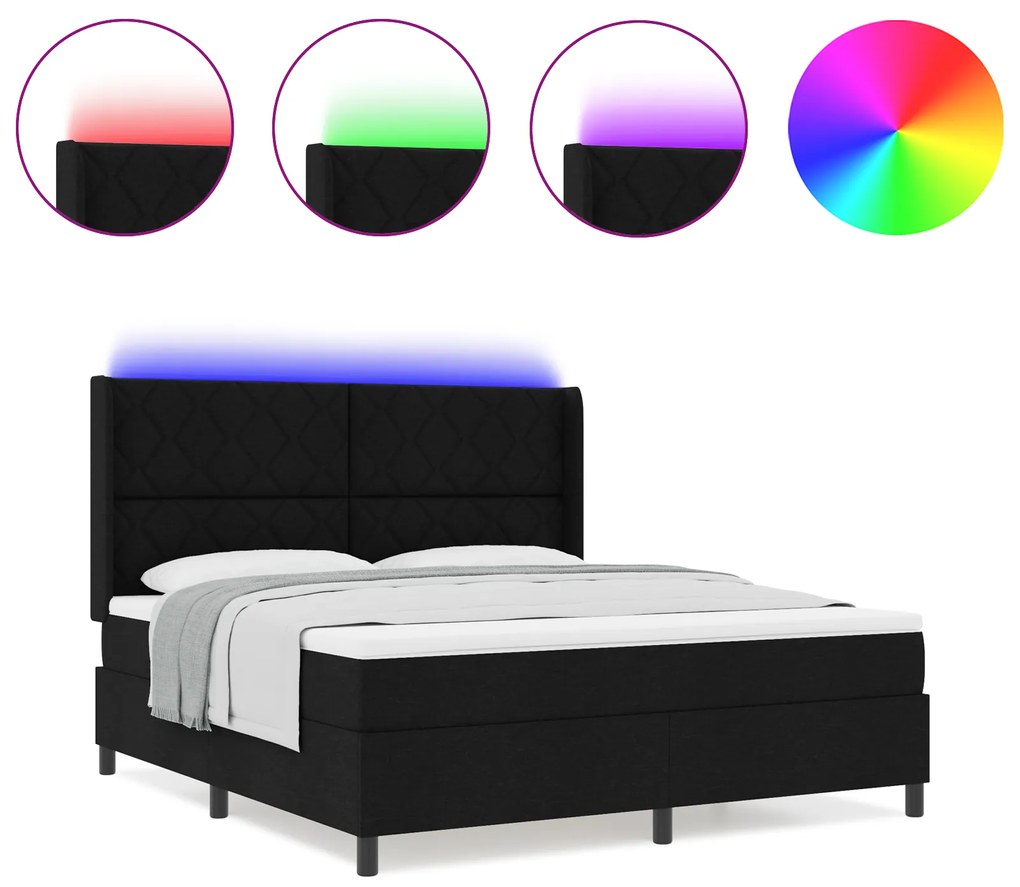vidaXL Κρεβάτι με ελατήρια και στρώμα & LED, Μαύρο 180x200 cm, Υφασμάτινο