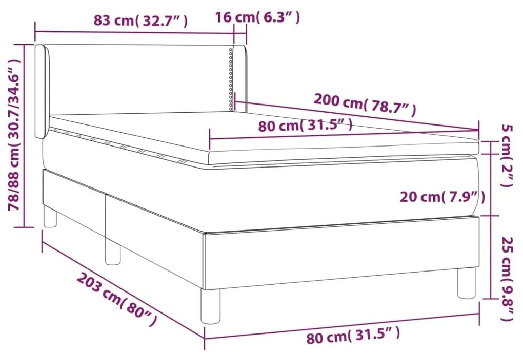 Κρεβάτι Boxspring με Στρώμα Ανοιχτό Γκρι 80x200 εκ. Υφασμάτινο - Γκρι