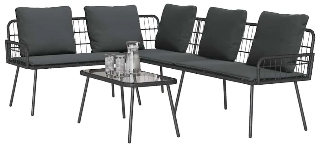 vidaXL Σετ Καναπέ Κήπου με μαξιλάρι 2 pcs Μαύρο συνθετικό ρατάν