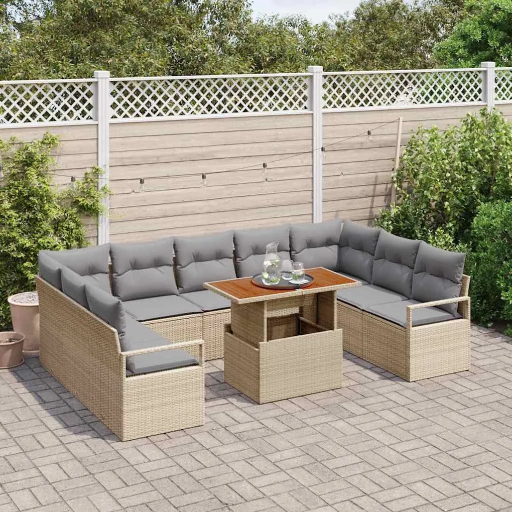 vidaXL Σετ Καναπέ Κήπου με αποθήκευση 10 pcs Μπεζ Πολυ ράταν