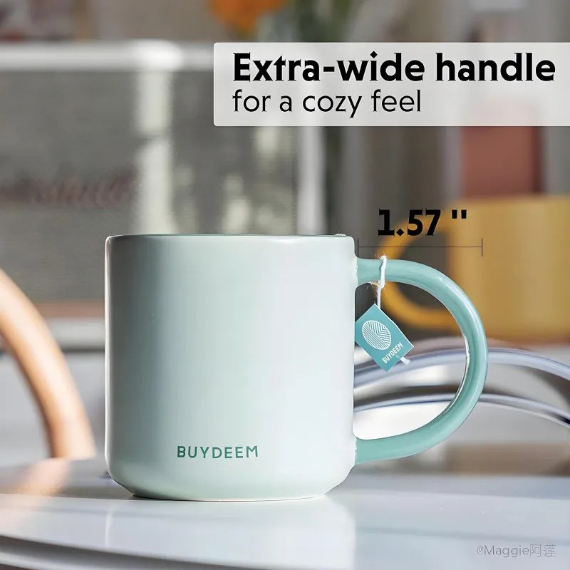 Κεραμικό φλιτζάνι τσαγιού και καφέ Buydeem CD1018-CG, 350 ml, Επίπεδος πάτος, Εσωτερική κλίμακα μέτρησης, Κεραμικό υψηλής θερμοκρασίας, Πράσινο