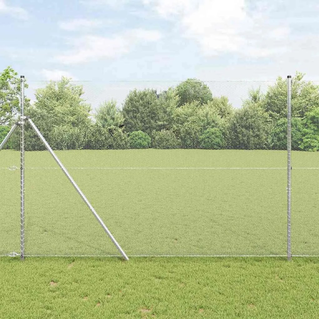 vidaXL Φράχτης με Στήλες. Ασημί 1.5 x 25 m Ατσάλι με επικάλυψη PVC