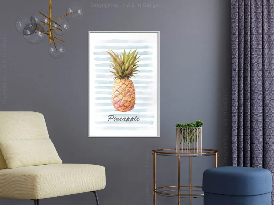 Αφίσα - Pineapple on Striped Background - 20x30 - Μαύρο - Χωρίς πασπαρτού