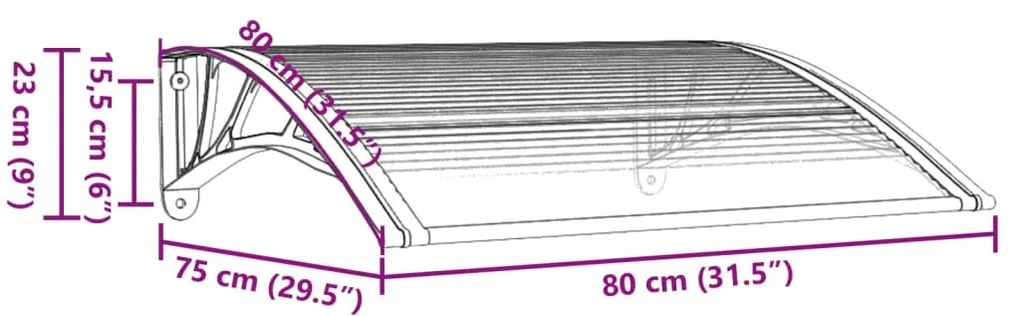 vidaXL Στέγαστρο Πόρτας Γκρι & Διαφανές 80 x 75 εκ. από Πολυκαρβονικό