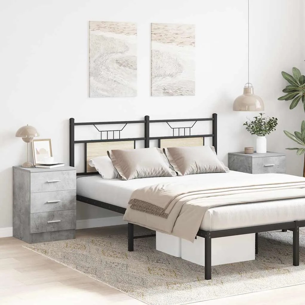 vidaXL Κομοδίνα 2 τεμ. Γκρι Σκυροδέματος 38x35x56 εκ. από Επεξ. Ξύλο