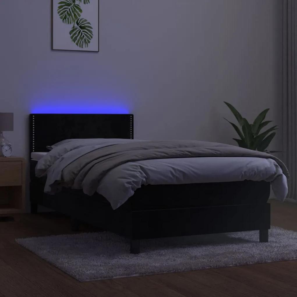 vidaXL Κρεβάτι Boxspring με Στρώμα & LED Μαύρο 80x200 εκ. Βελούδινο