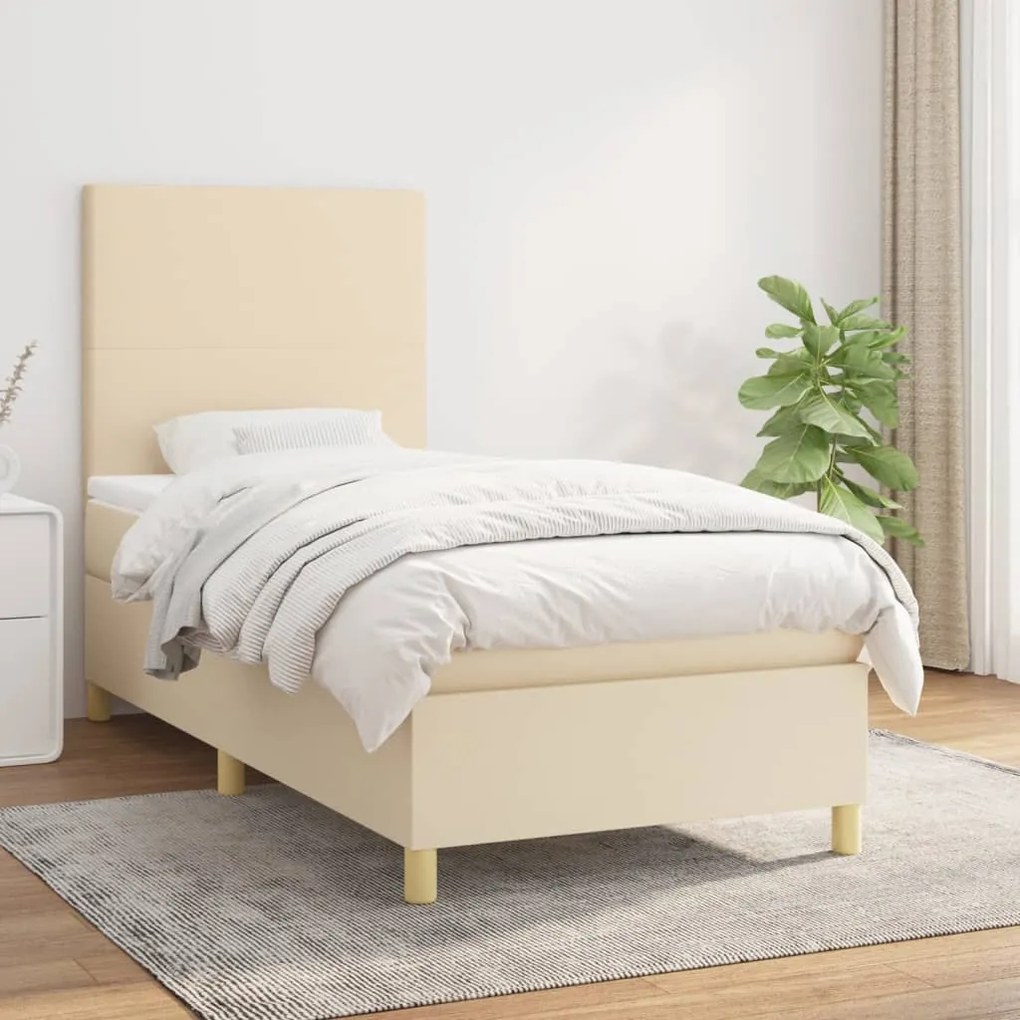 Κρεβάτι Boxspring με Στρώμα Κρεμ 80 x 200 εκ. Υφασμάτινο