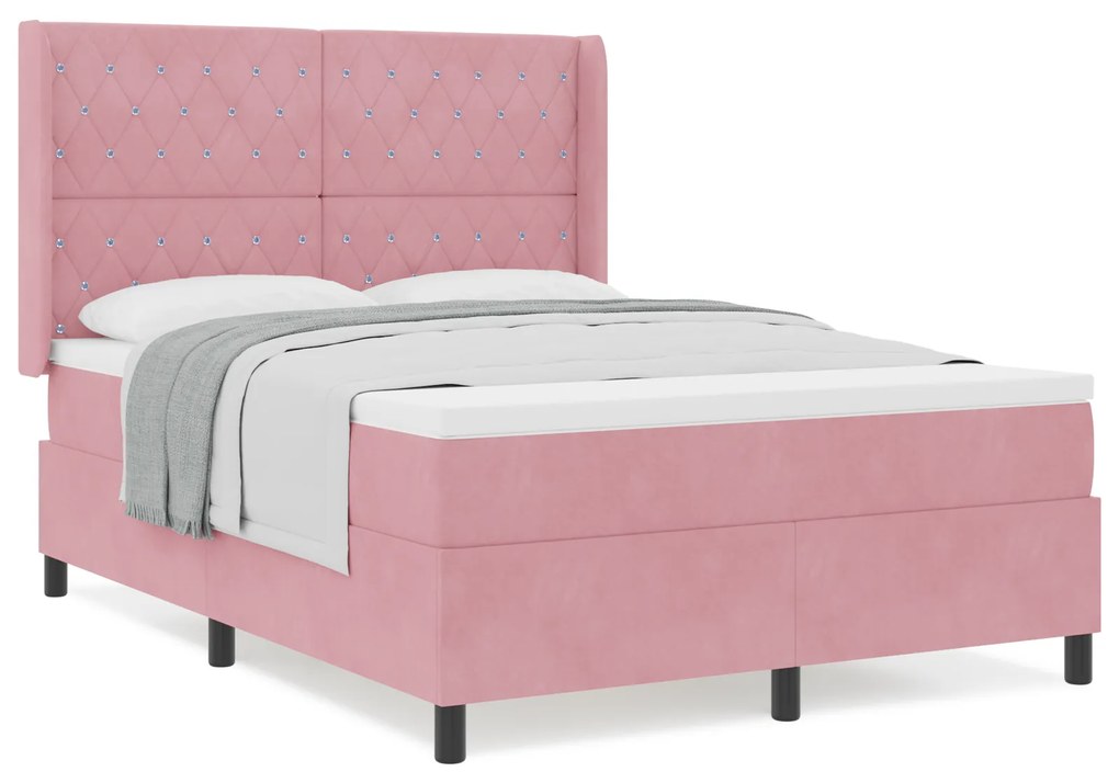 vidaXL κρεβάτι box spring με στρώμα Ροζ 160x200 εκ Βελούδινο