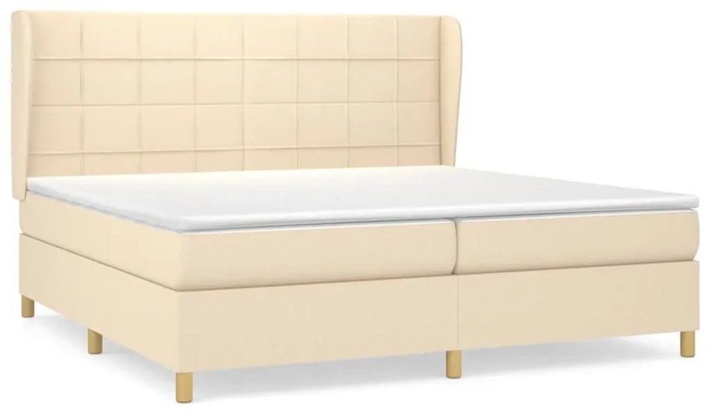 Κρεβάτι Boxspring με Στρώμα Κρεμ 200x200 εκ. Υφασμάτινο - Κρεμ