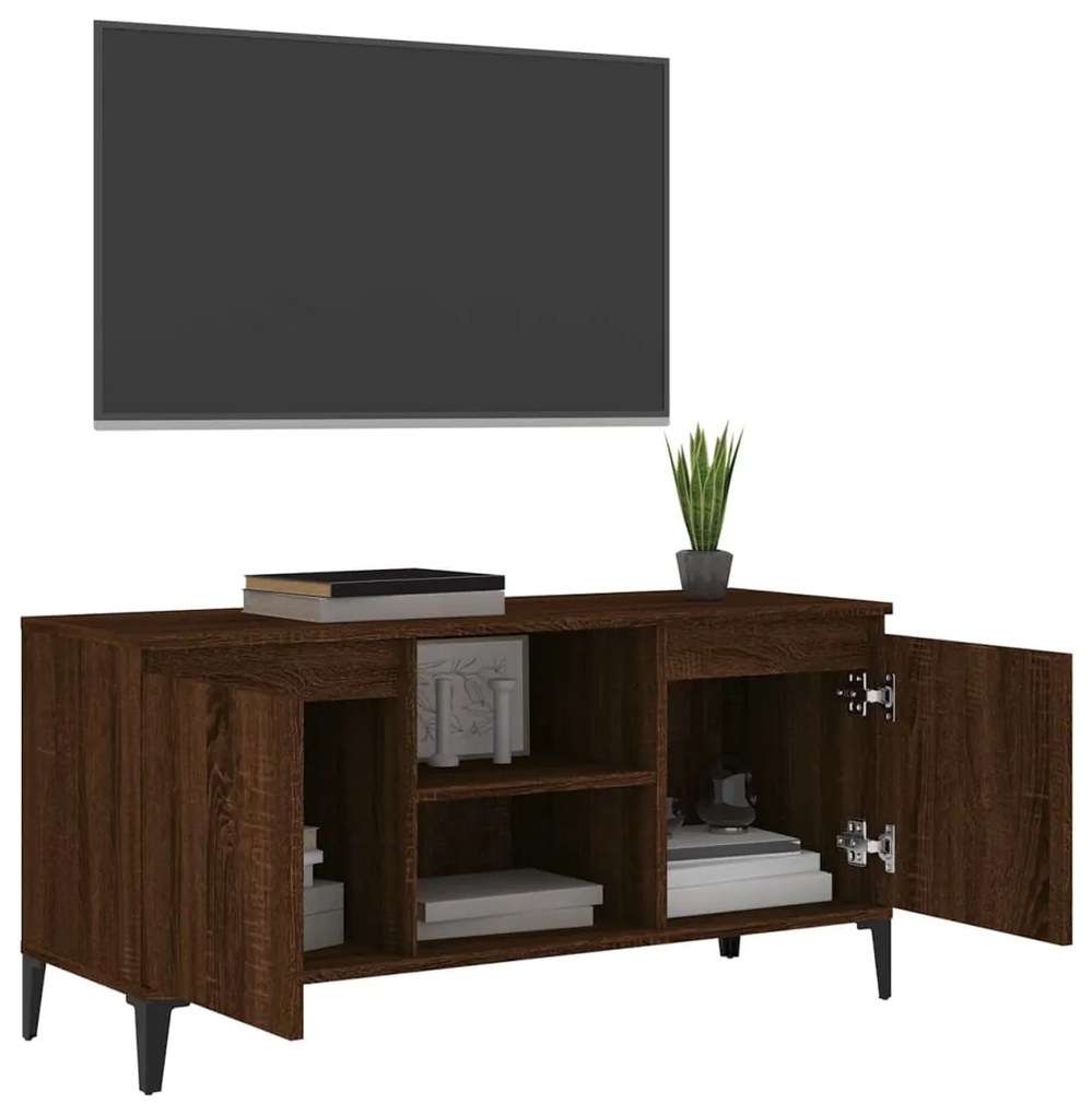 vidaXL Έπιπλο Τηλεόρασης Καφέ Δρυς 103,5x35x50 εκ. με Μεταλλικά Πόδια