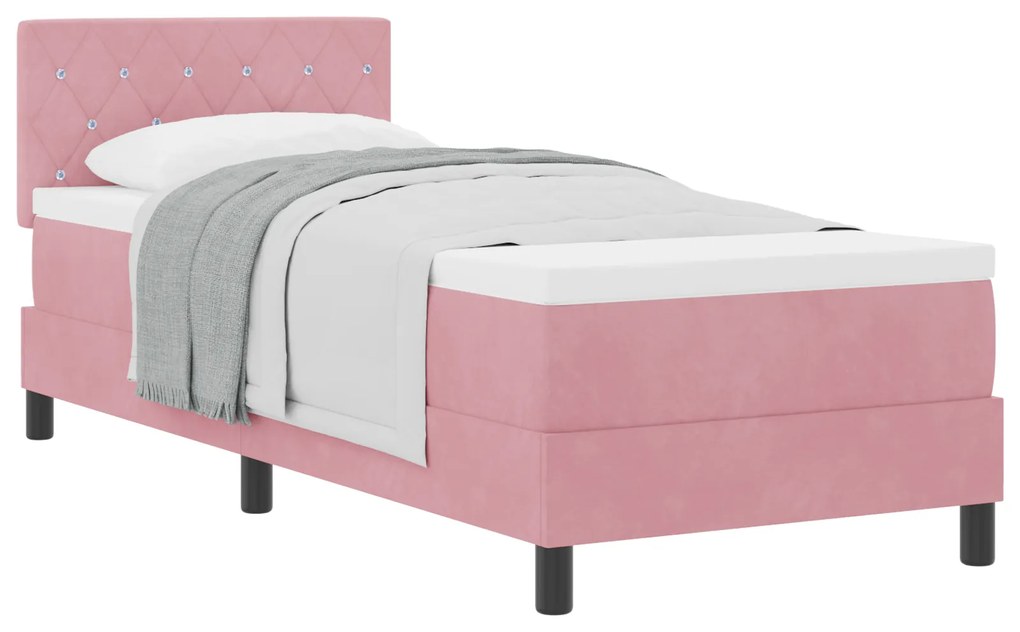 vidaXL Κρεβάτι Box Spring με Στρώμα Ροζ 80x200 εκ Βελούδο