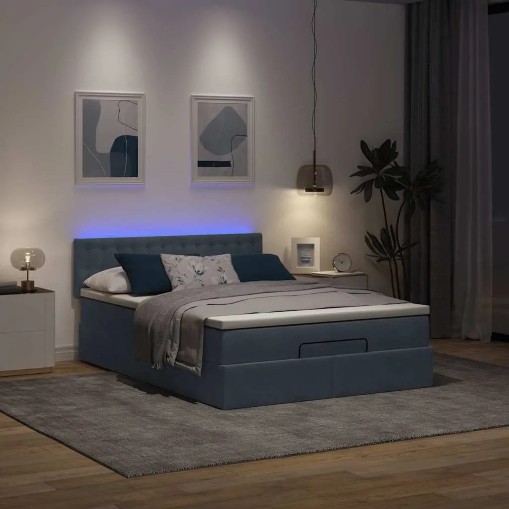 vidaXL Οθωμανικό κρεβάτι με στρώμα & LEDs Σκούρο γκρι 140x200cm Velvet