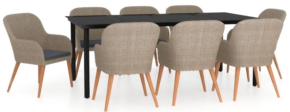 vidaXL Σετ Τραπεζαρίας Κήπου 9 τεμ. Καφέ με Μαξιλάρια