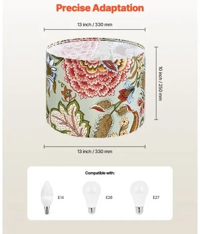 VEVOR Drum Lamp Shade 2 Set 13 x 13 x 10 in Medium Round Lampshade (Dark Floral)