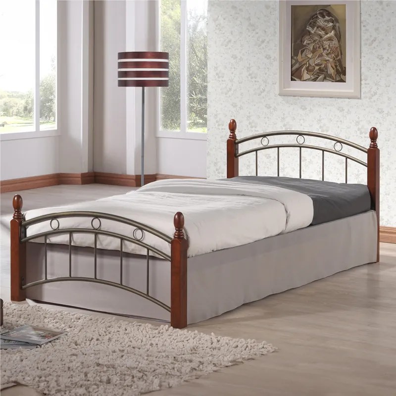 Intrahome Κρεβάτι μονό Clarive Intrahome ξύλο σε καρυδί απόχρωση-μαύρο μέταλλο 90x190εκ | SKU: INTRAPA-441111115