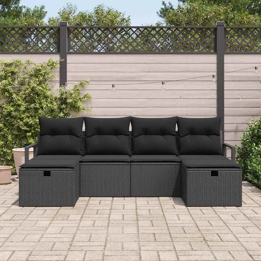 vidaXL Σετ Καναπέ Κήπου με μαξιλάρι 6 pcs Μαύρο Πολυ ράταν