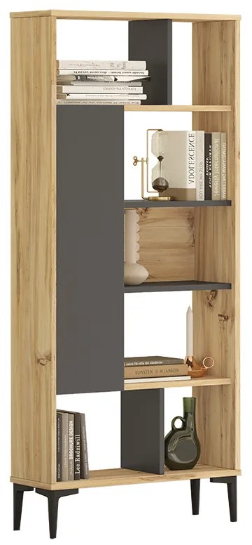 Βιβλιοθήκη Neville pakoworld φυσικό-ανθρακί 72x25x163.3εκ (1 τεμάχια)