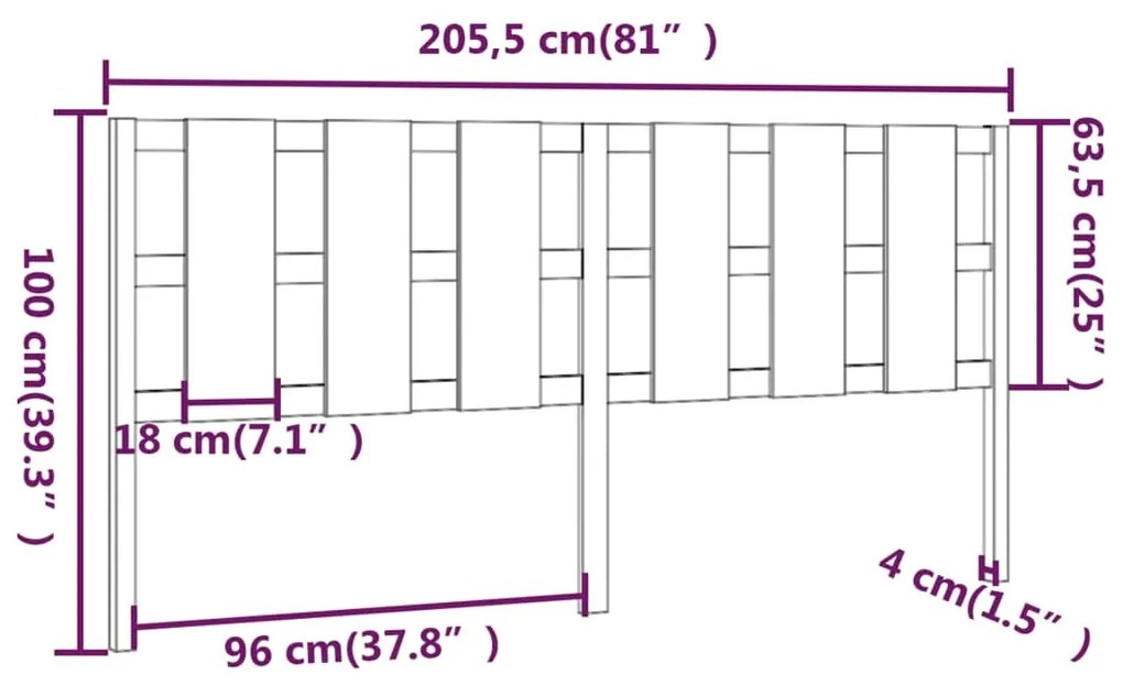 vidaXL Κεφαλάρι Κρεβατιού Μελί 205,5x4x100 εκ. Μασίφ Ξύλο Πεύκου