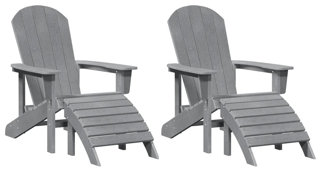 vidaXL Καρέκλες Adirondack Με Στηρίγματα Ποδιών, 2 τεμάχια, Ανοιχτό Γκρι HDPE