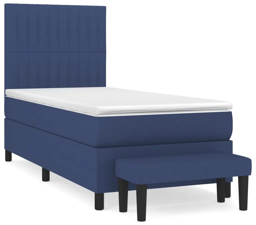 vidaXL Κρεβάτι Boxspring με Στρώμα Μπλε 100 x 200 εκ. Υφασμάτινο