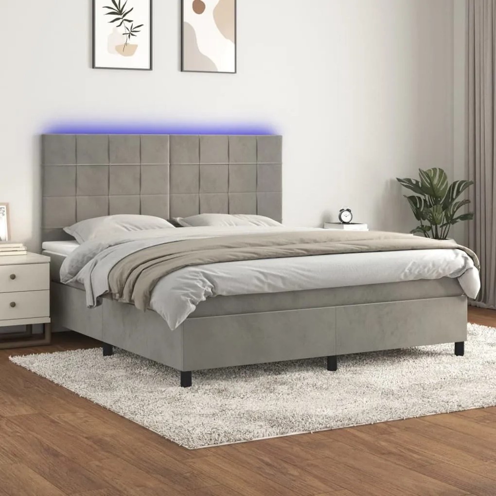 ΚΡΕΒΑΤΙ BOXSPRING ΜΕ ΣΤΡΩΜΑ &amp; LED ΑΝ.ΓΚΡΙ 160X200 ΕΚ. ΒΕΛΟΥΔΙΝΟ 3136131