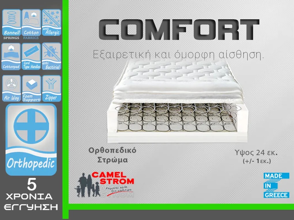 Camel Strom Comfort Διπλό 140x190cm 24cm Στρώμα Ορθοπεδικό Bonnel